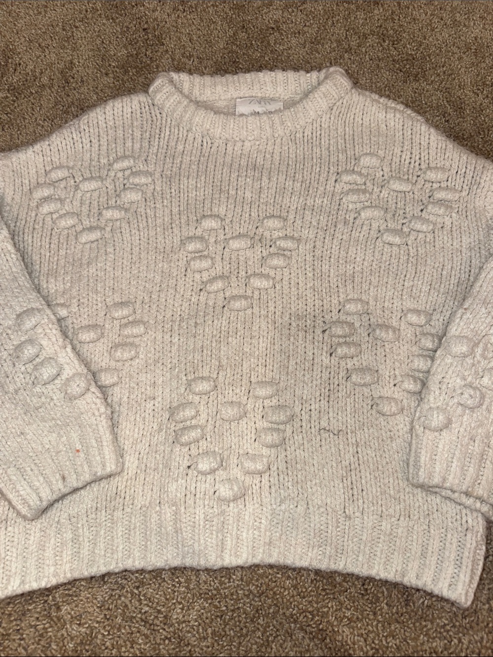 Zara kids Cozy Cream Heart-Pattern Crewneck Sweater